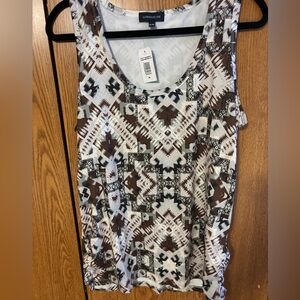 Warehouse Geometric Brown and White Tank Top